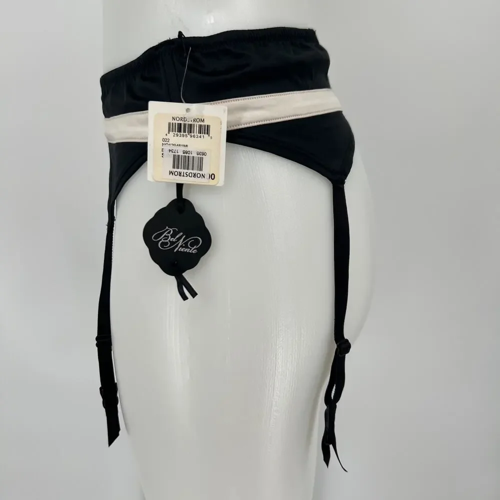 Vintage Nordstrom Bel Niente Garter Belt  NEW Dead Stock Black White Satin Sexy